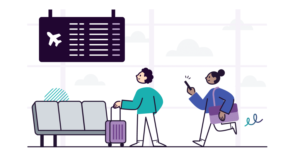 Ilustración dos personas en el aeropuerto