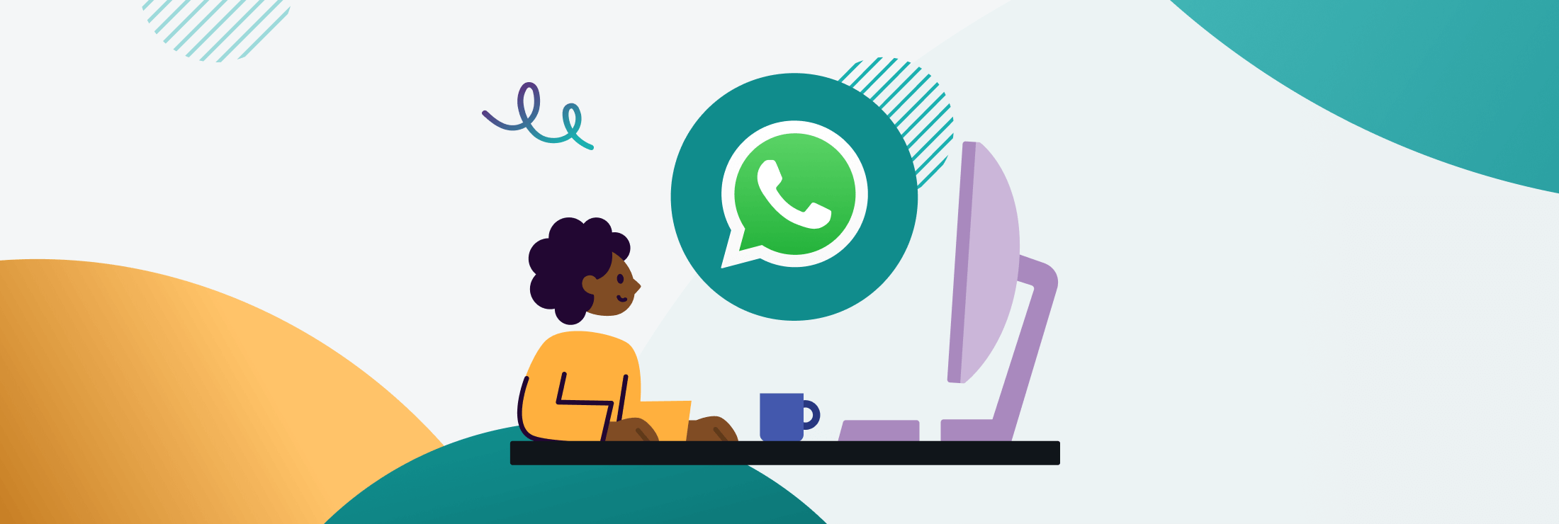 Ilustración sobre una persona usando WhatsApp por ordenador
