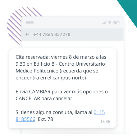 ejemplo sms recordatorio cita