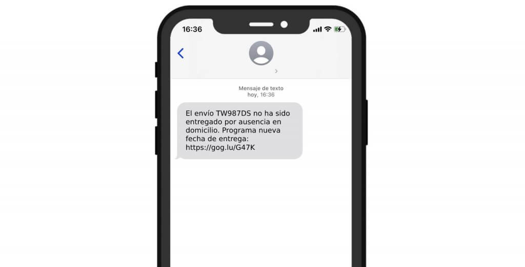 Ejemplo SMS de entrega fallida