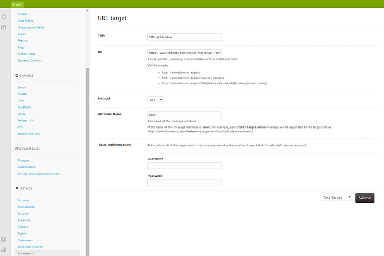 pantalla configuración plugin Zendesk
