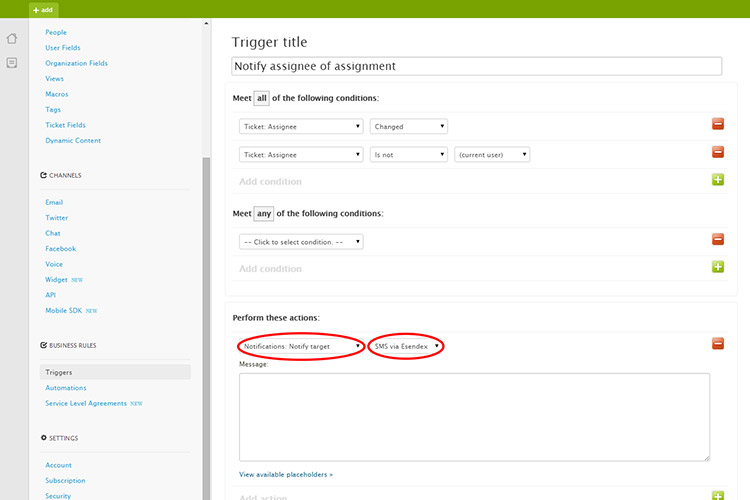 pantalla configuración plugin Zendesk