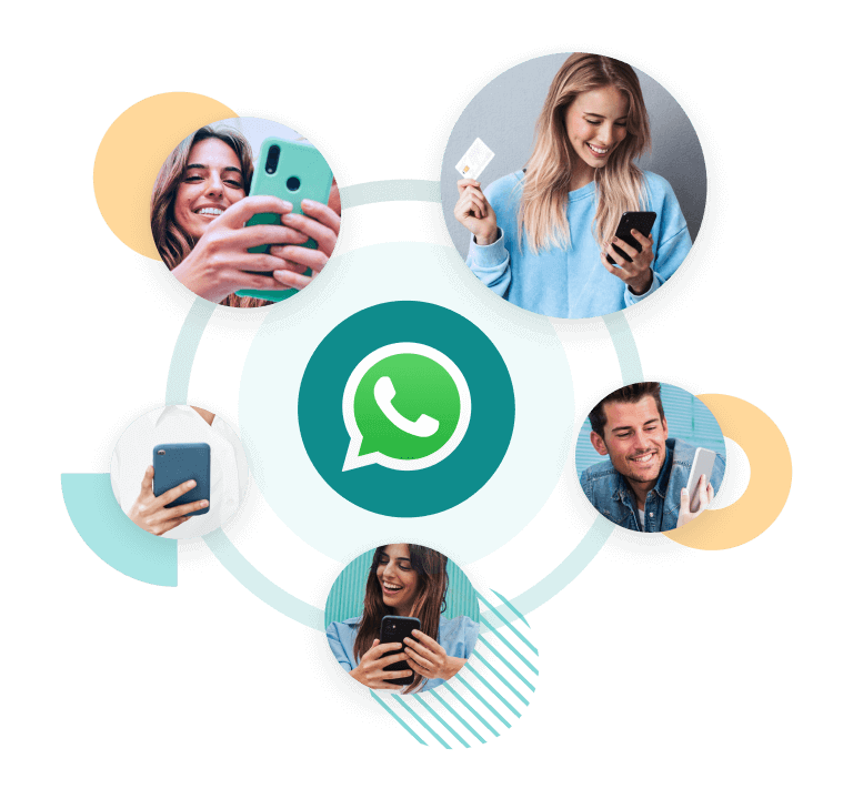 varias personas mirando el móvil con logo de whatsapp